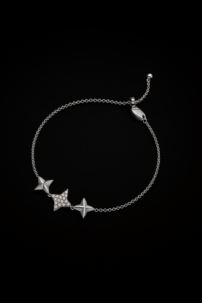 Triple Météorites Silver Adjustable Bracelet