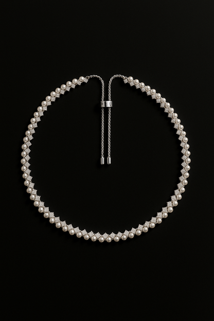 Up and Down Adjustable Necklace with Pearls