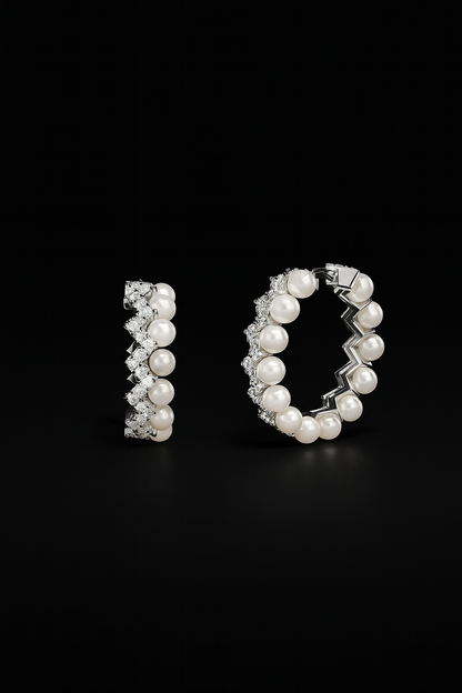 Up And Down Hoop Earrings with Pearls
