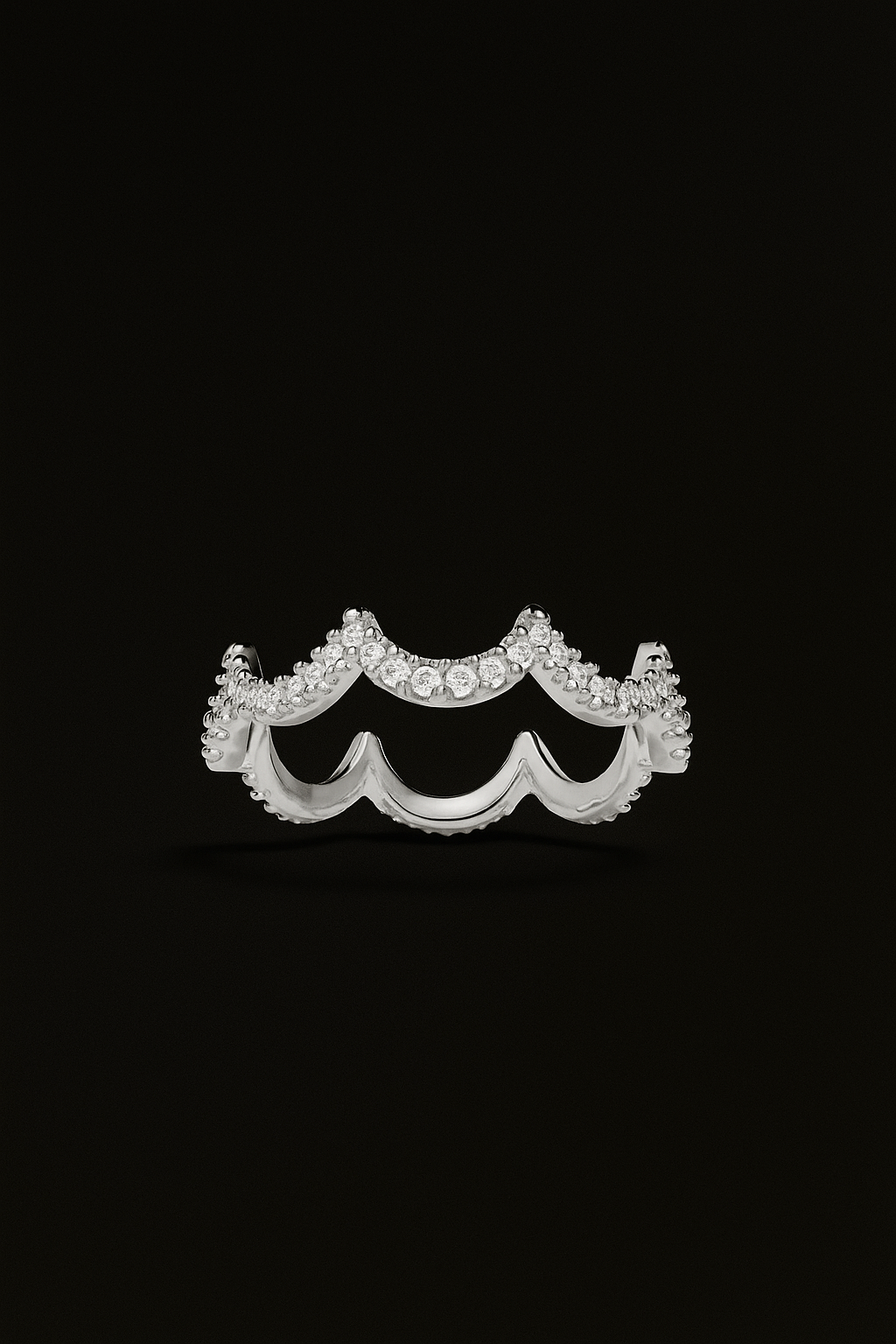 Wavy Silver Pavé Ring