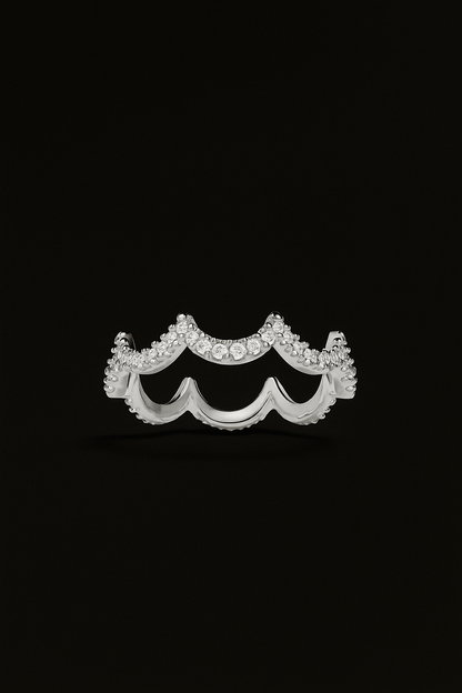 Wavy Silver Pavé Ring