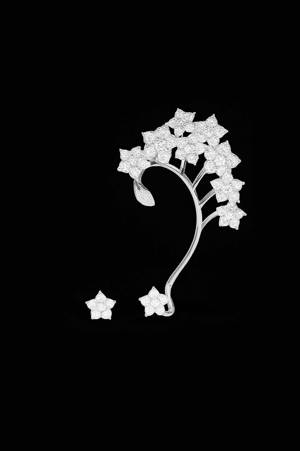 Asymmetric Blossom Stud Earring & Ear Cuff