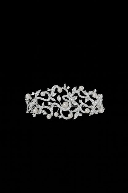 Statement Flower Adjustable Bracelet with Pearls