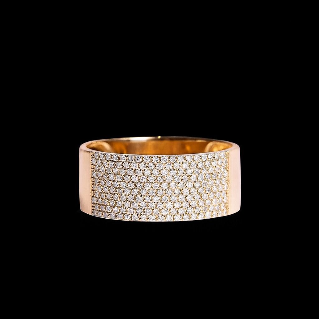 14K Gold Cigar Band Ring with Diamond Edging, Diamond Ring for women