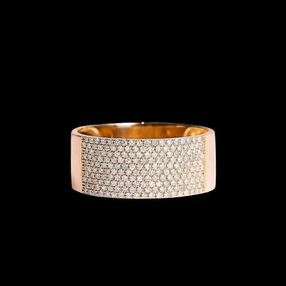 14K Gold Cigar Band Ring with Diamond Edging, Diamond Ring for women