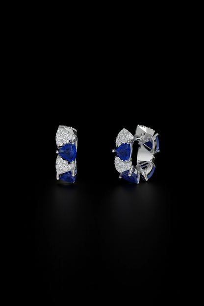 White & Blue Triangle Hoop Earrings