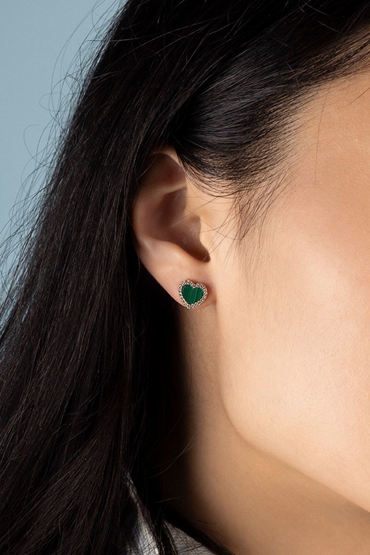 Malachite Heart Stud Earrings