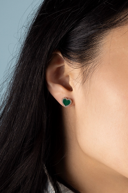 Malachite Heart Stud Earrings