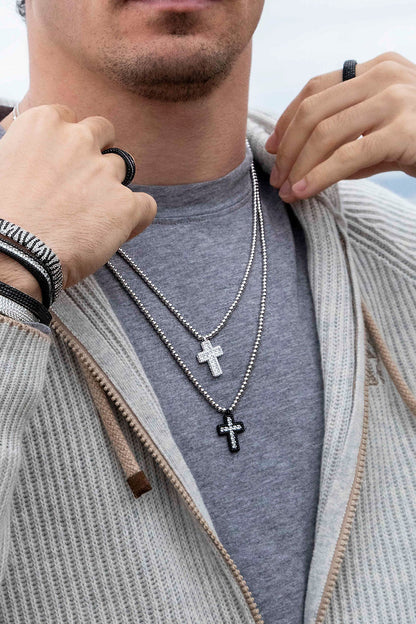 Pavé Cross Adjustable Necklace with Beads